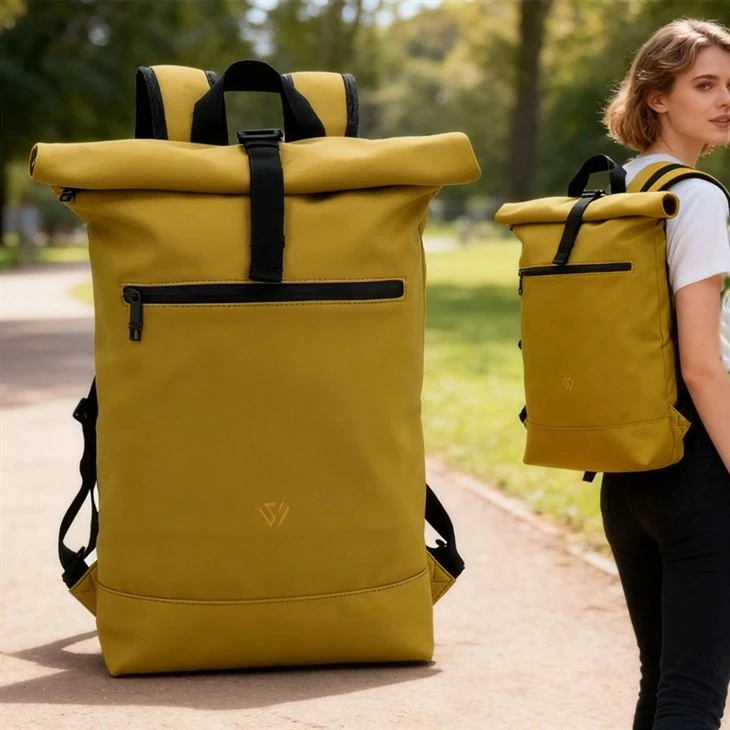 PU Leather Roll Top Backpack factory
